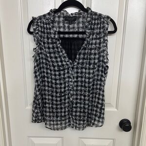 Laundry By Shelli Segal Black and White Ruffled Sleeveless Blouse